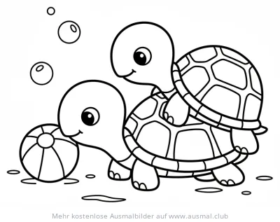 Zwei spielende Schildkröten mit Ball Ausmalbild