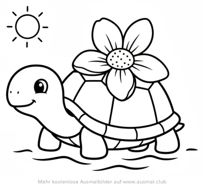 Freundliche Schildkröte mit Blume auf dem Panzer Ausmalbild