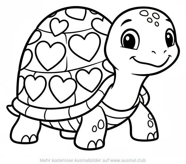 Schildkröte mit Herz-Muster auf dem Panzer Ausmalbild