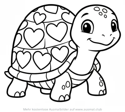 Schildkröte mit Herz-Muster auf dem Panzer Ausmalbild