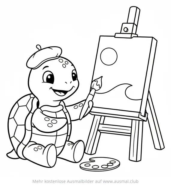 Schildkröte mit Pinsel und Leinwand Ausmalbild