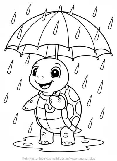Schildkröte mit Regenschirm im Regen Ausmalbild