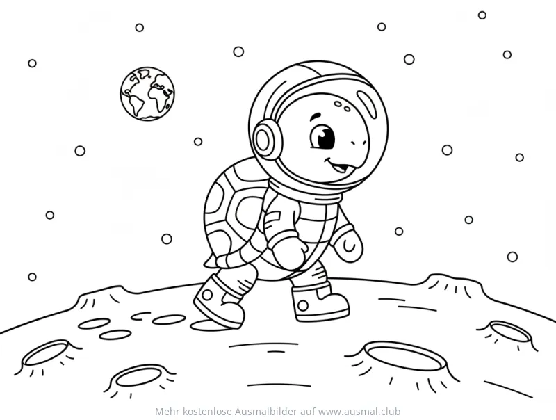 Schildkröte als Astronaut auf dem Mond Ausmalbild