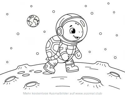 Schildkröte als Astronaut auf dem Mond Ausmalbild