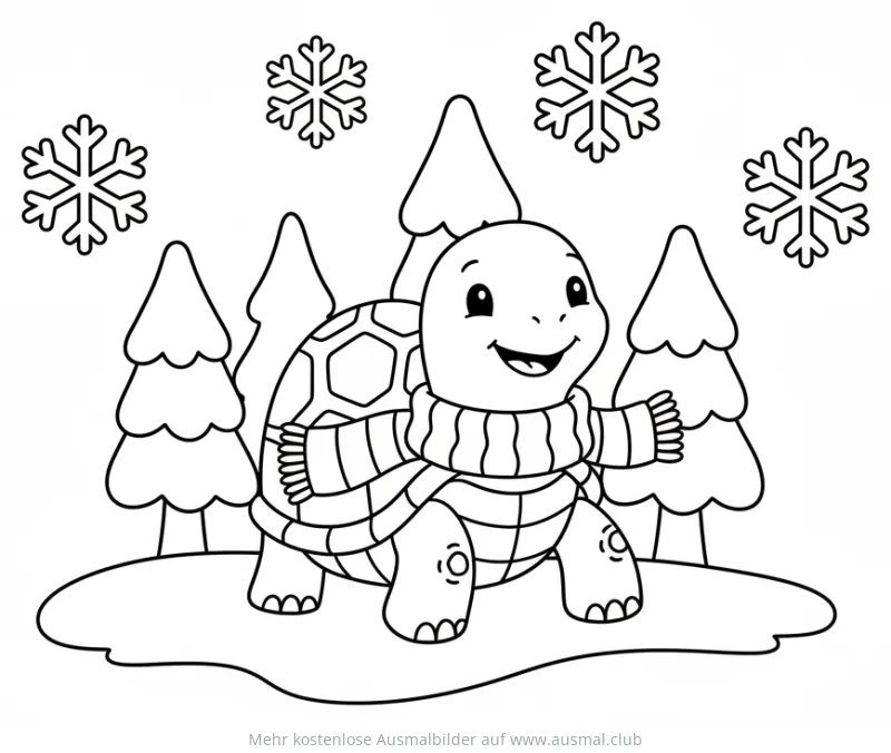 Winter Schildkröte mit Schal Ausmalbild