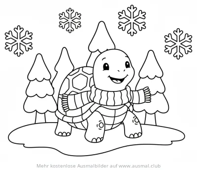 Winter Schildkröte mit Schal Ausmalbild