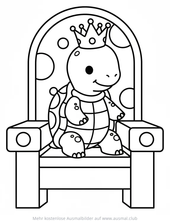 Schildkröte mit Krone auf Thron Ausmalbild