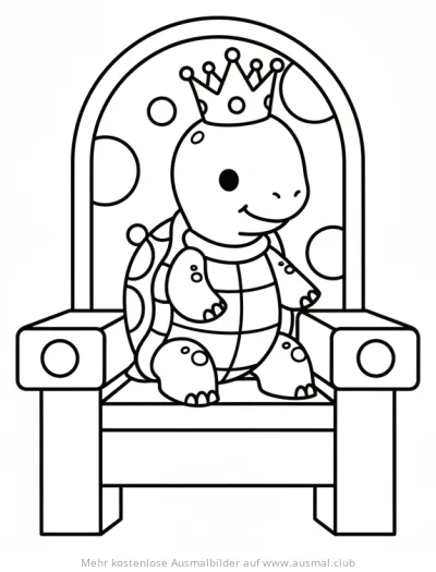 Schildkröte mit Krone auf Thron Ausmalbild