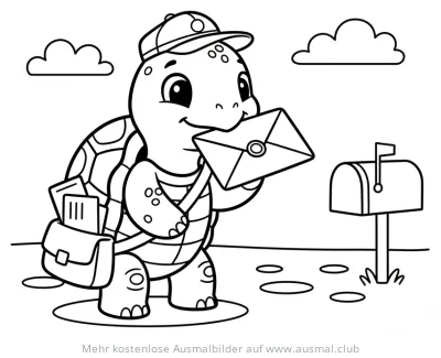 Schildkröte als Postbote mit Brief und Posttasche Ausmalbild
