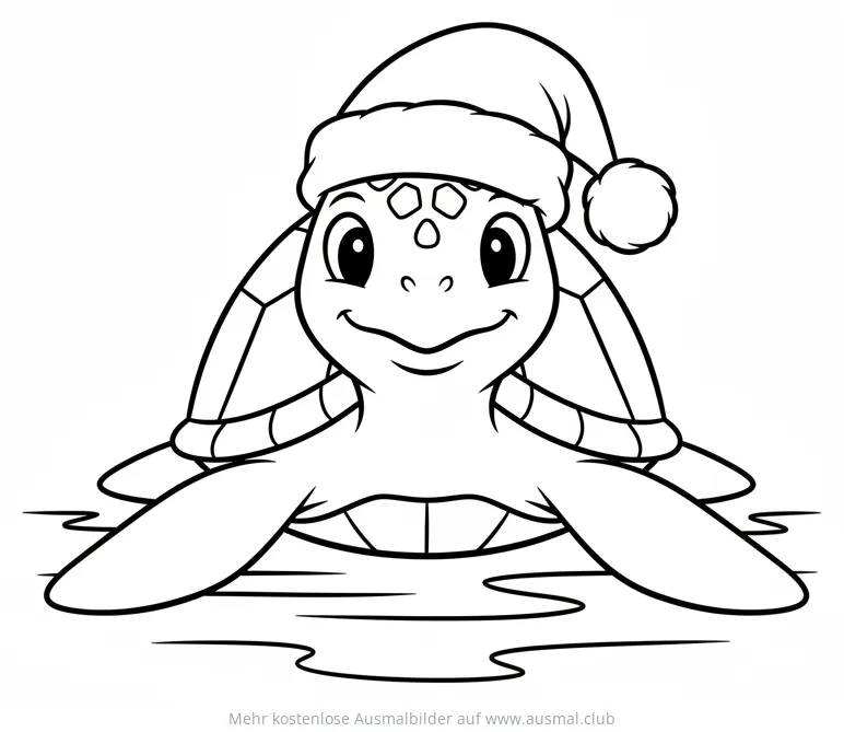 Schildkröte mit Weihnachtsmütze Ausmalbild