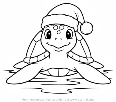 Schildkröte mit Weihnachtsmütze Ausmalbild