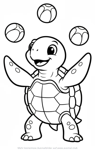 Jonglierende Schildkröte Ausmalbild mit drei Bällen