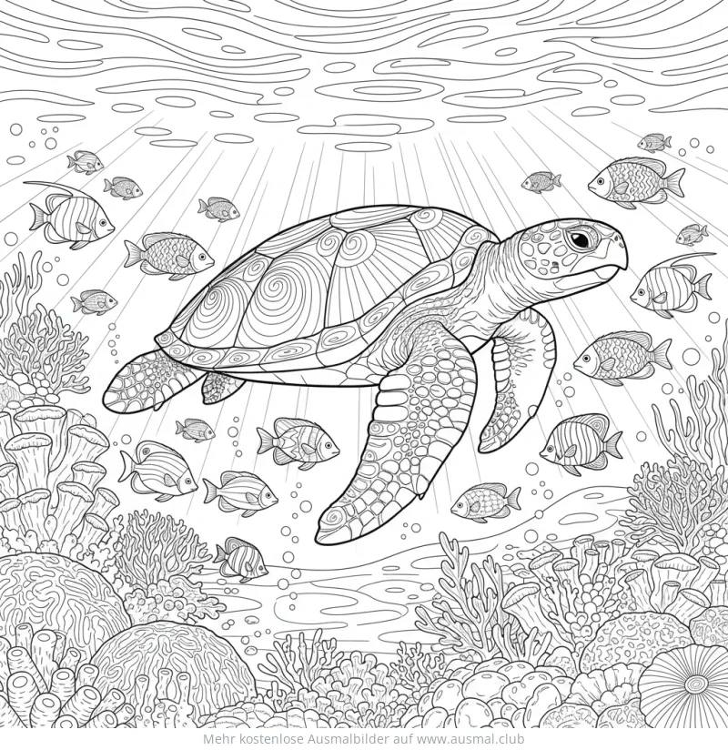 Schildkröte im Korallenriff Ausmalbild