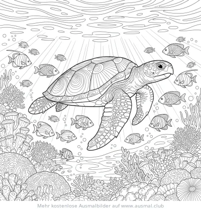 Schildkröte im Korallenriff Ausmalbild