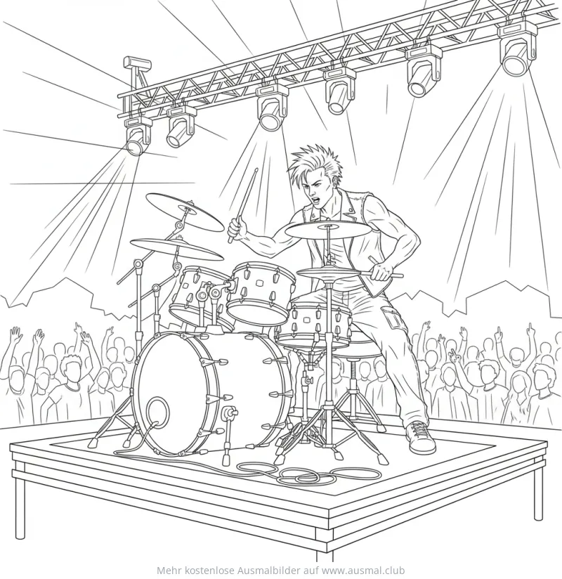Schlagzeuger auf der Bühne Ausmalbild