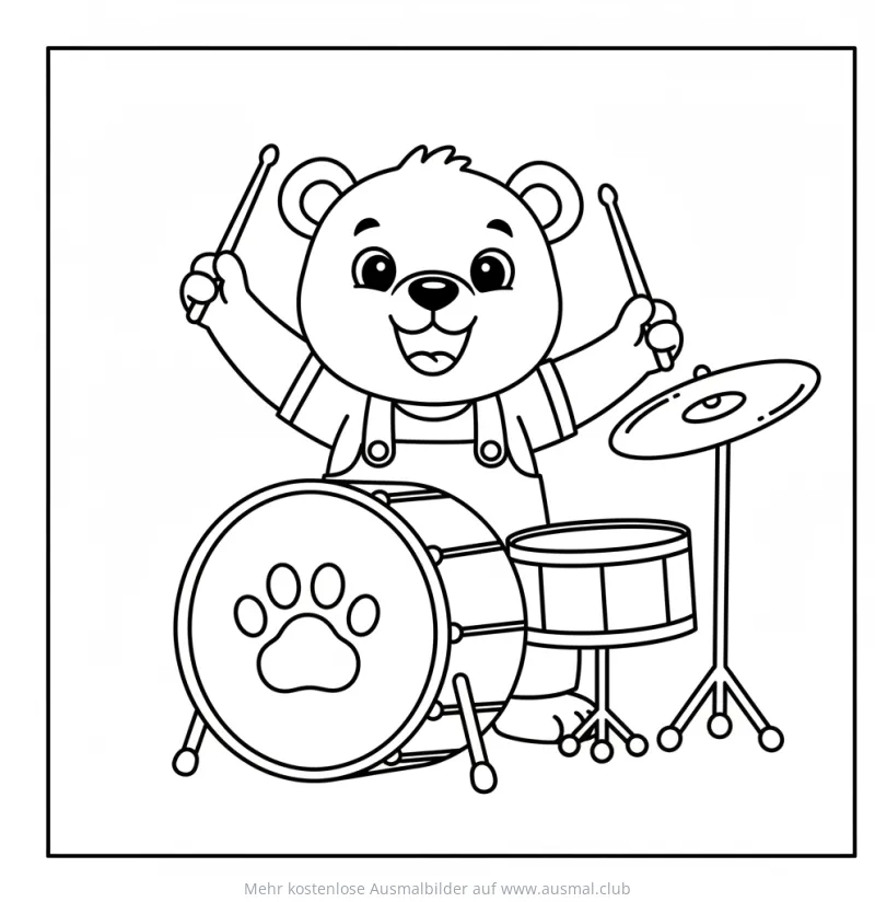 Bär spielt Schlagzeug Ausmalbild