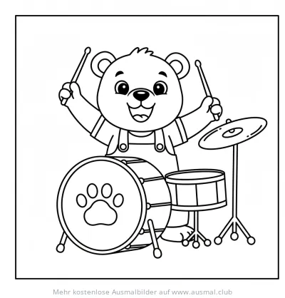Bär spielt Schlagzeug Ausmalbild