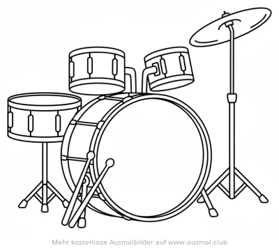 Schlagzeug Ausmalbild mit Bassdrum, Toms und Becken