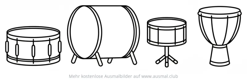 Schlagzeug Ausmalbild mit vier verschiedenen Trommeln