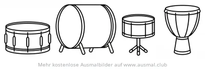 Schlagzeug Ausmalbild mit vier verschiedenen Trommeln