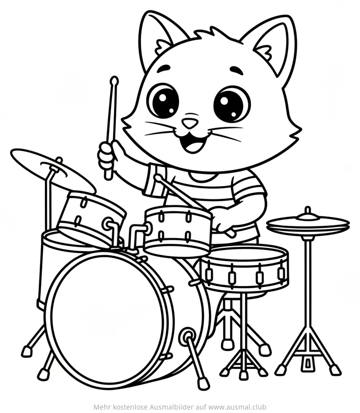 Katze spielt Schlagzeug Ausmalbild