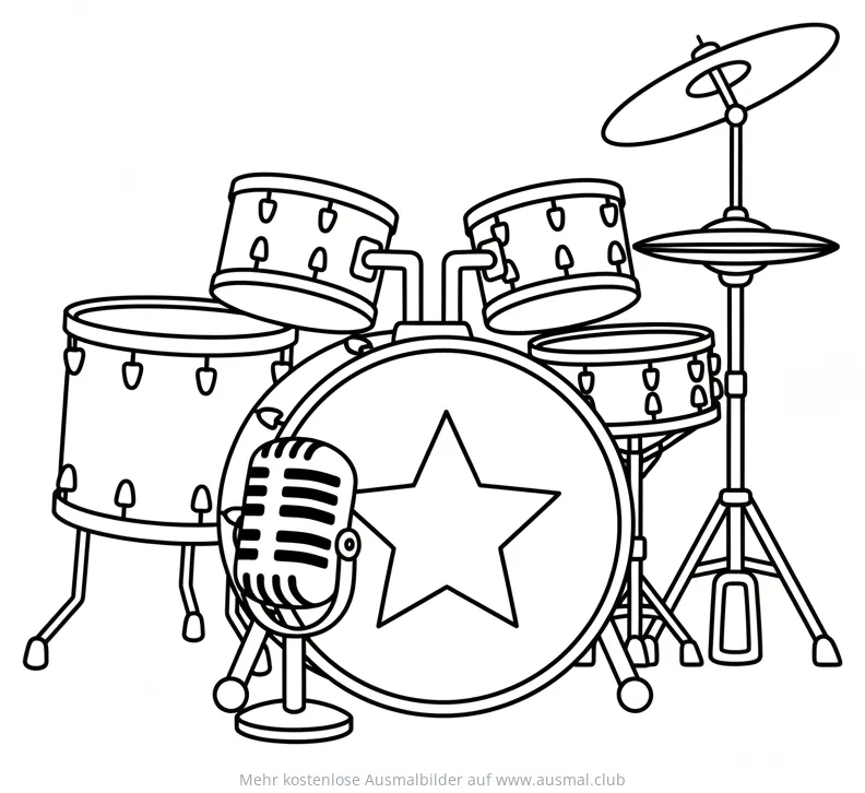 Schlagzeug mit Mikrofon Ausmalbild