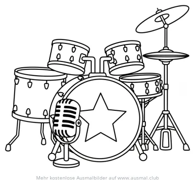 Schlagzeug mit Mikrofon Ausmalbild