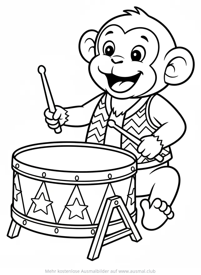 Affe spielt Schlagzeug Ausmalbild