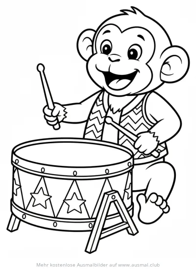 Affe spielt Schlagzeug Ausmalbild