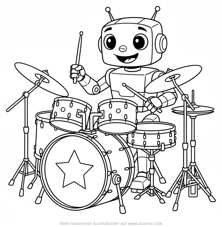 Roboter spielt Schlagzeug Ausmalbild