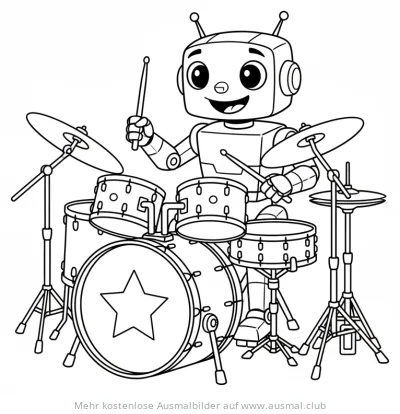 Roboter spielt Schlagzeug Ausmalbild