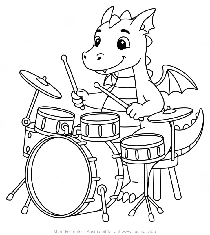 Drache spielt Schlagzeug Ausmalbild