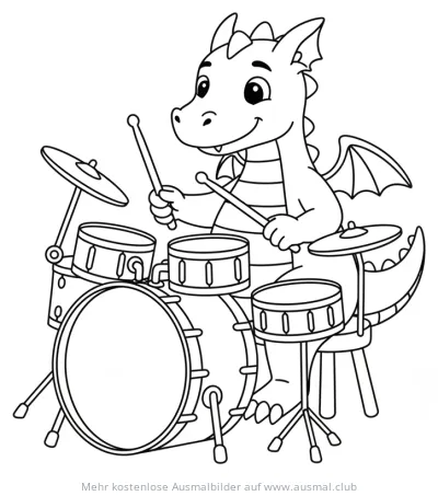 Drache spielt Schlagzeug Ausmalbild