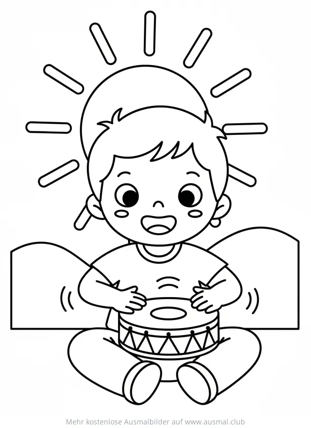 Kind spielt Handtrommel Ausmalbild