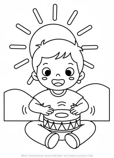Kind spielt Handtrommel Ausmalbild