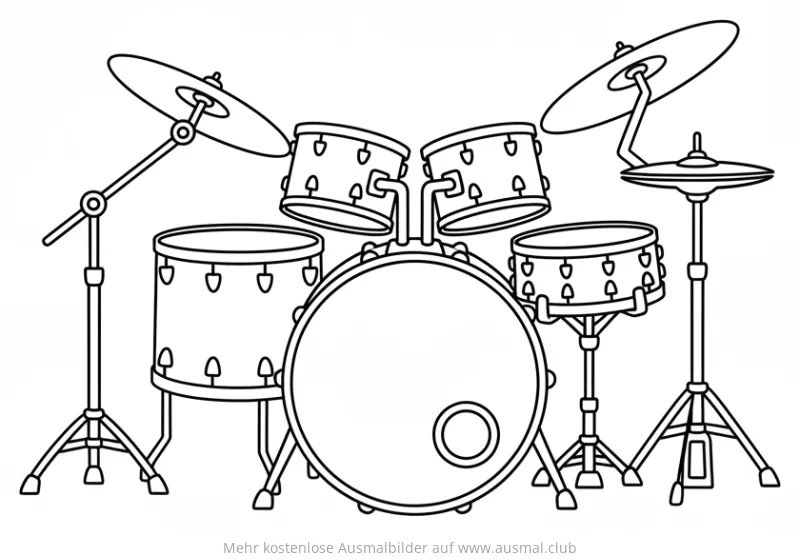 Schlagzeug Ausmalbild mit Trommeln und Becken
