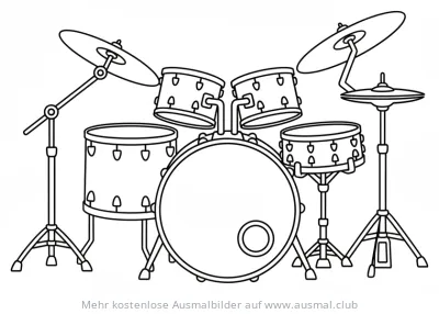 Schlagzeug Ausmalbild mit Trommeln und Becken