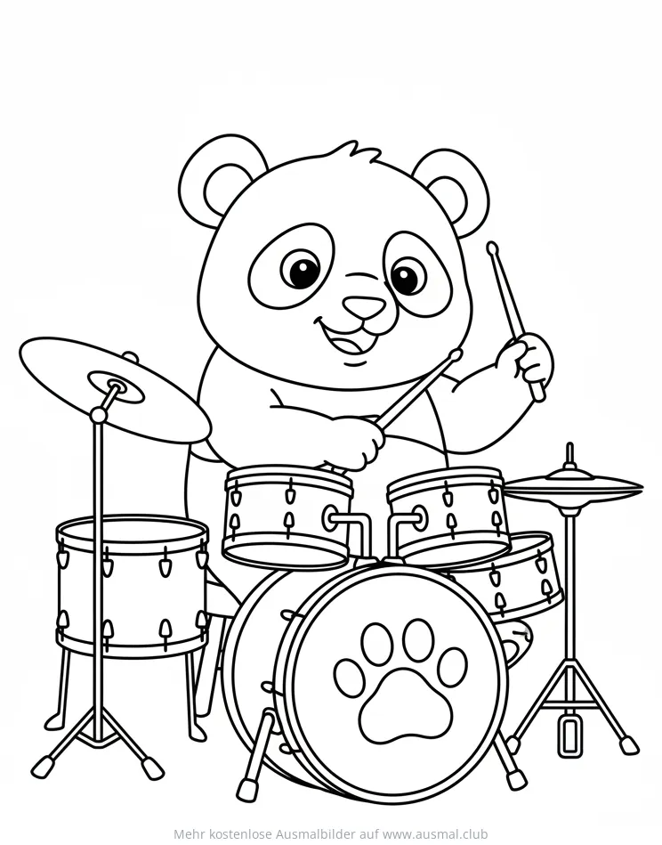 Panda spielt Schlagzeug Ausmalbild