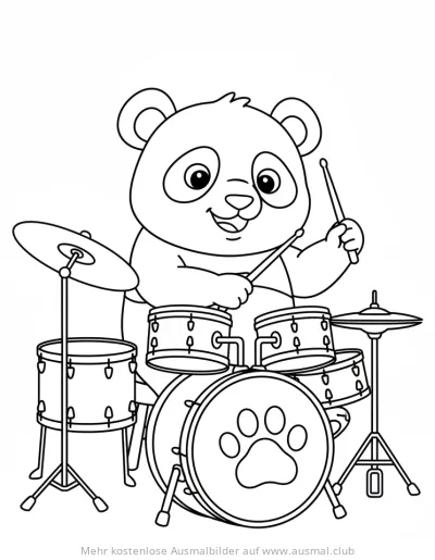 Panda spielt Schlagzeug Ausmalbild