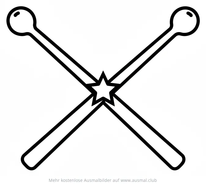 Gekreuzte Drumsticks mit Stern Ausmalbild