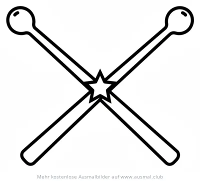 Gekreuzte Drumsticks mit Stern Ausmalbild