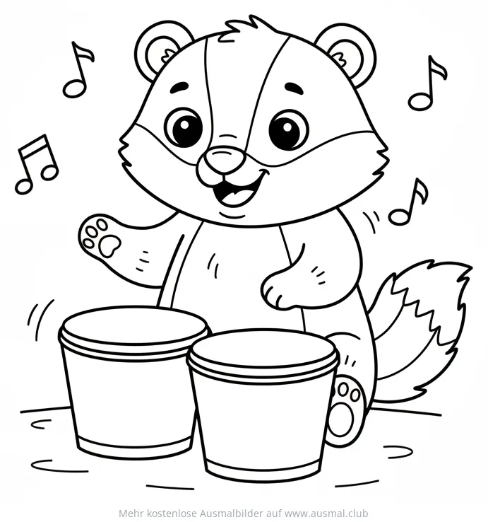 Dachs spielt Schlagzeug Ausmalbild