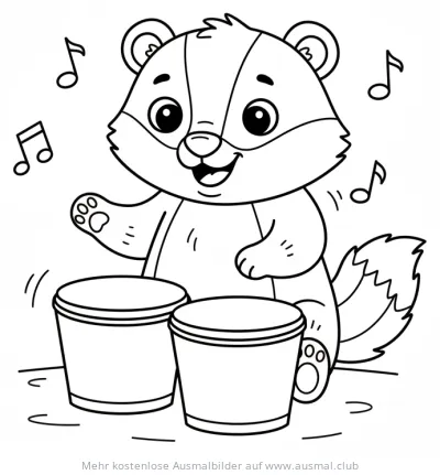 Dachs spielt Schlagzeug Ausmalbild