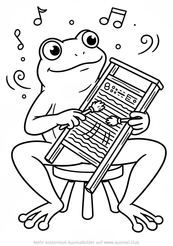 Frosch spielt Waschbrett Ausmalbild