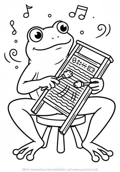 Frosch spielt Waschbrett Ausmalbild
