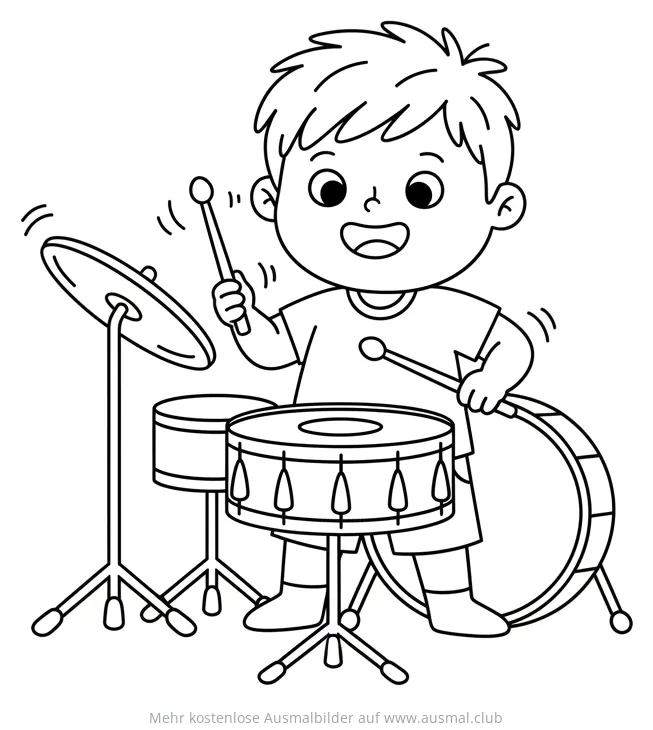 Junge spielt Schlagzeug Ausmalbild