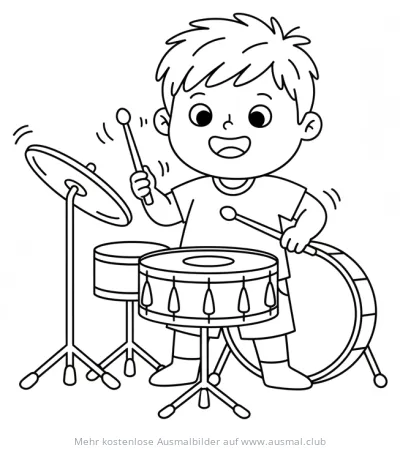 Junge spielt Schlagzeug Ausmalbild