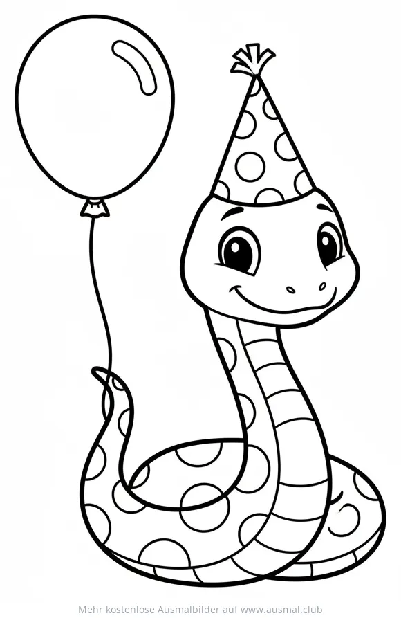 Schlange mit Partyhut und Ballon Ausmalbild