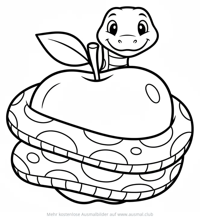 Schlange windet sich um Apfel Ausmalbild
