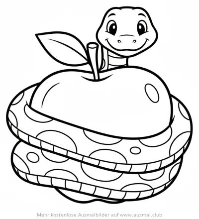 Schlange windet sich um Apfel Ausmalbild